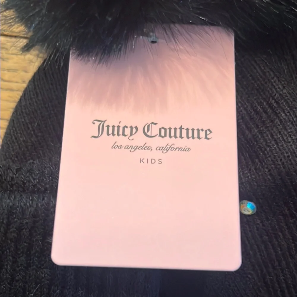 Juicy Couture Black Rhinestone Beanie Hat & Gloves set